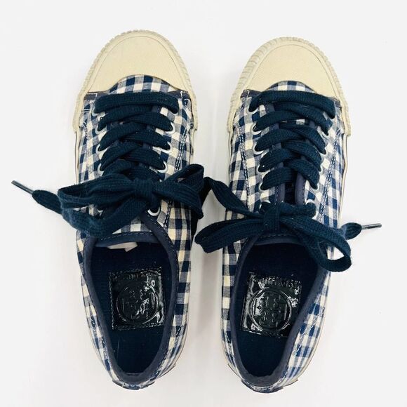 Tory Burch Canvas Printed Blue White Sneakers Size 7.5 - Picture 3 of 8